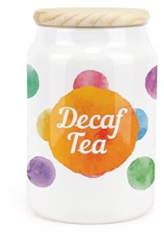 Purely Home Polka Dots Ceramic Decaf Tea Storage Canister - Multicoloured Spotty Housewarming Gift - Kitchen Food Storage Container & Wooden Lid 600ml (14.5cm x 9.5cm)