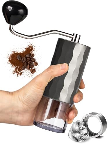 Timenu Macinacaffè manuale con macina in acciaio inossidabile, macinacaffè a manovella regolabile per caffè espresso, caffettiera francese, macinacaffè portatile, per campeggio, viaggi, escursionismo,