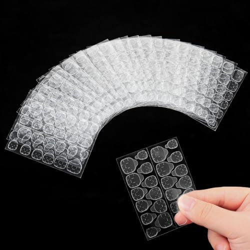 20 Hojas/480 Piezas Adhesivo Almohadillas de Pegamento para Uñas Doble Cara, 12 Tamaños Diferentes Adhesivo Transparente Doble Cara para Uñas, Impermeable Gelatina Adhesiva Pegatinas para Uñas Postiza