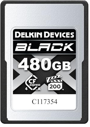 Delkin Devices 480GB Black CFexpress Type A Memory Card – Up to 1830MB/s Read, 1710MB/s Write Speeds for 8K, 6K & 4K Video, VPG200