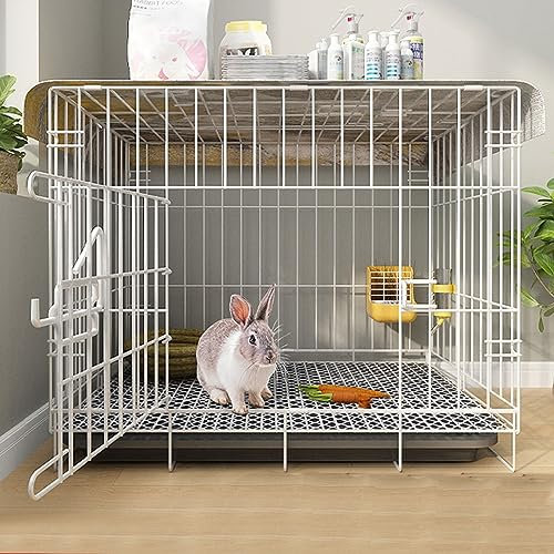 Kaninchenstall auf Rädern Innen, mit tiefen ausziehbaren Schalen und mobiler Umlenkrolle, Meerschweinchenkäfig Metalldrahtnetz Villa, Kleintierhaus für Frettchen, Chinchilla, Igel