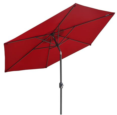 Grand parasol inclinable avec manivelle, 8 baleines et protection UV, grand parasol pour table de marché, pour balcon, piscine et terrasse, rouge, 2,7 m