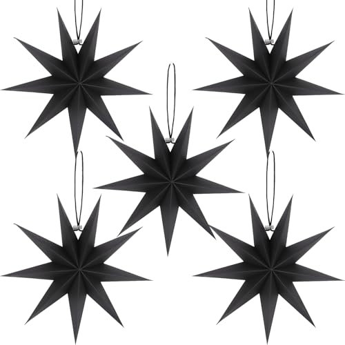 BestoFun Lot de 5 étoiles en papier de Noël - 30 cm - Noir - Étoiles pliantes - Décoration de table pour Noël, chambre, mariage, anniversaire