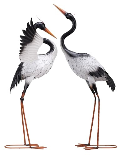 TERESA'S COLLECTIONS Garden Decor, Set of 2 White Herons Garden Decor, 25-26, Waterproof Metal Garden Statue, Herons Gifts, Garden Gifts for Women Mom, Indoor/Outdoor