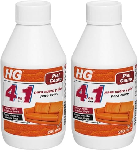 HG 4 en 1 Cuero y Piel, Limpiador de Cuero Auténtico y Polipiel, Acondicionador Restaurador de Cuero y Piel, Bálsamo de Cuero Indicado para Limpiar Mobiliario de Hogar - 250ml (Paquete de 2)