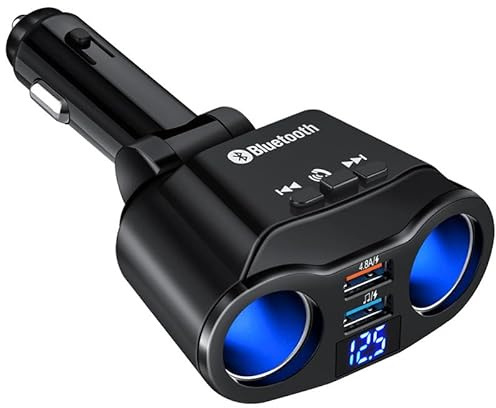 DUOBAGMA billaddare splitter med 2 cigarettändaruttag och 2 USB-portar med LED-spänningsindikator