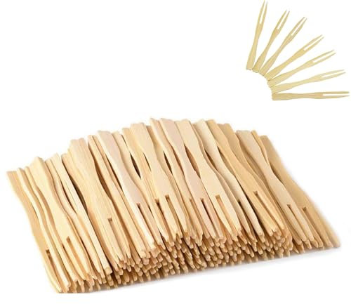 Yeenano Bamboo Fruit Forks, 200 PCS, Mini Two Prongs, Disposable, Ideal for Parties & Home Use