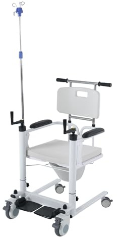 Toalettstol mobil med hjul, hopfällbar toalettrullstol för seniorer duschstol med hjul 120 kg lastkapacitet, 20 cm justerbar höjd, 4 hjul med bromsar