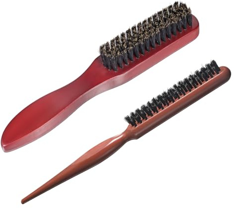 2 PCS Slick Back Hair Brush, Bristle Hair Brushes Natural Bristles Slickback Brush, Smoothing Back Combing Brushes Sleek Hair Brushs Boar Bristle Hair Teasing Brush for Afro Wet Curly Hair Beard