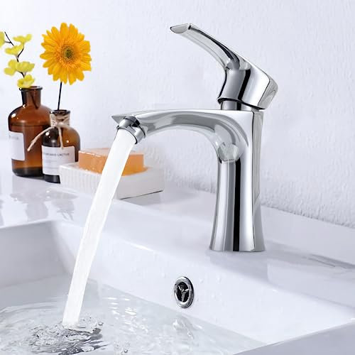 XWIHTR Rubinetto per bagno caldo e freddo in acciaio inox, antigoccia con mute, monocomando per lavabo, miscelatore combinato per lavabo a risparmio idrico, bagno, rubinetto per lavabo (cromo)