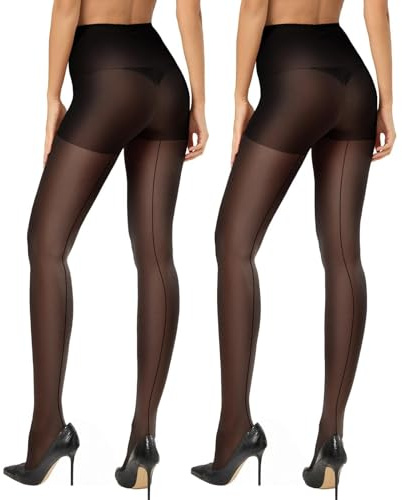CozyWow 20 Denier skira tights för kvinnor, hög midja kontroll topp silkesstrumpor, bekväma damstrumpbyxor med förstärkta tår, 2svart, M
