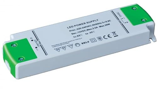 LED Netzteil Pro Slim (MECP-D) 12V DC, 2.5A, 30W Trafo Dimmbar mit MM Möbeleinbau, CE, Kurzschlussfest