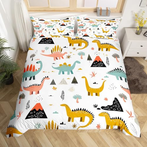 Erosebridal Kids Dinosaur Queen Bedding Set,Cute Cartoon Dino Duvet Cover for Boys Girls,Colorful Dinosaur Print Bed Set,Safari Wild Animal Comforter Cover 3Pcs Room Decor (No Comforter)