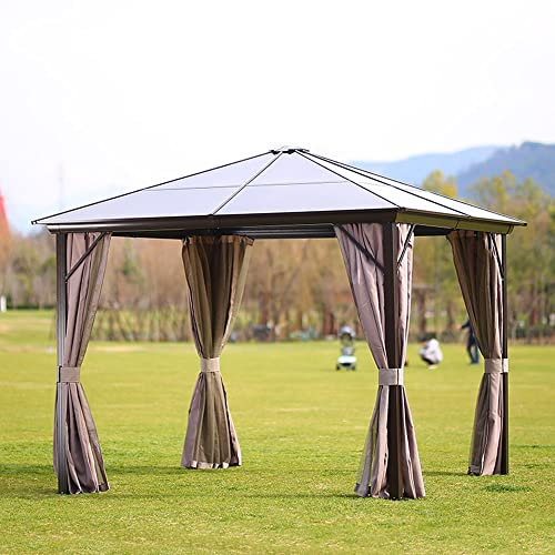 CMOLVUR Abri de jardin en aluminium et polycarbonate à toit rigide de 3 x 4 m, avec moustiquaire et rideau d'intimité, jardin, terrasse, pelouses