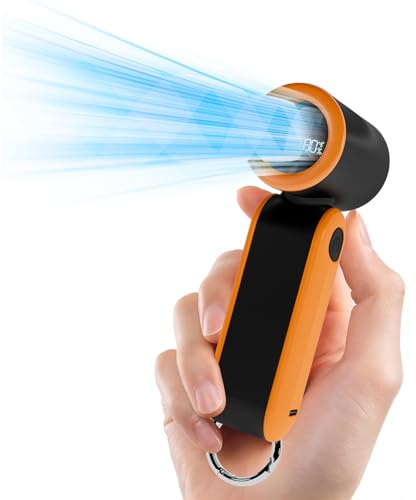 MERTTURM Turbo Mini Ventilator 17400U/MIN, Handventilator Akku Aufladbar Klein & Leistungsstark mit LED-Display, 5 Stufen, Bis zu 8h Laufzeit, Kühlventilator für Camping, Reisen, Strand-Schwarz Orange