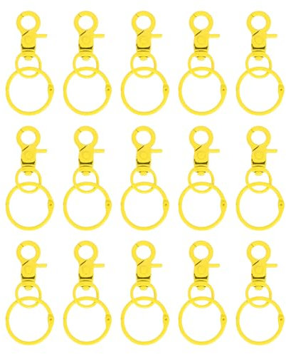 sourcing map 15 llaveros con cierre de pinza de langosta, gancho de gatillo con anillos de carpeta, cierres giratorios de metal, gancho de cordón para manualidades, color amarillo
