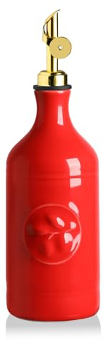 Sweejar Home Bouteille en céramique pour huile d'olive de 460 ml, distributeur d'huile pour cuisine avec bec à gravité, récipient opaque pour vinaigre de relief pour huile d'olive extra vierge, sauce