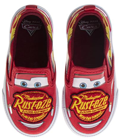 Cars Lightning McQueen Lowtop Sneakers for Boys - Low Top Shoes Slipon Closure Cushioned Lightweight Terry Cloth - Red (Size 6 Toddler)