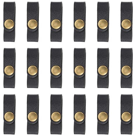 KICHOUSE 2-in-1 Pu Leather Cable Organizer Button Holders for Data Cables and Earphones 24pcs Black Cord Management for Office and Home Use