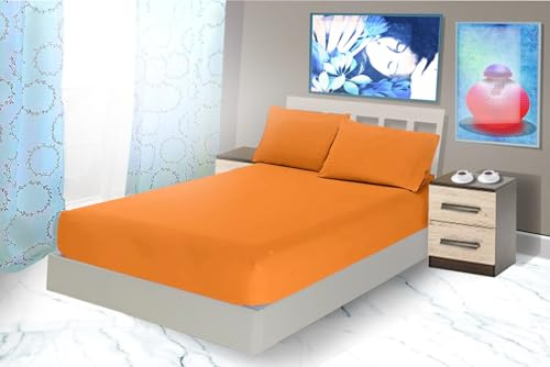 SpazioTessile Lenzuolo Sotto Con Angoli O Federe 100% Cotone Certificato Oeko-Tex rm (Arancione, Matrimoniale)