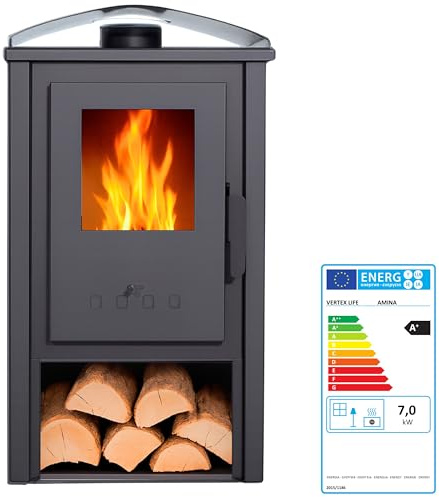 EIDER BIOMASA Poêle à Bois Amina - 8,12 KW - Compact 81 x 38 x 45 cm - Chauffe jusqu'à 150 m³ - Faible consommation - Design Minimaliste - Classe énergétique A
