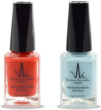 Juego de 2 esmaltes de uñas halal con infusión de henna, esmalte de uñas vegano permeable de larga duración, no necesita rayos UV (azul cielo, rojo imperial)