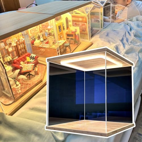 Vitrine Acrylique Boîtes de Rangement pour Maquettes avec Éclairage, Boîtes de Présentation de Bureau en Plastique de 10 à 50 cm de Long, Étanches et Empilables(30x10xH20cm/12x4x8in)