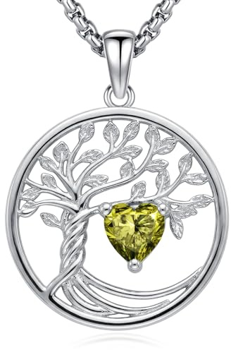 Eusense Arbre de vie Collier Pierre de Naissance Pendentif Coeur Collier Arbre de vie Pendentif Anniversaire de Mariage saint Valentin fête des Mères Bijoux Cadeau pour Femmes Filles
