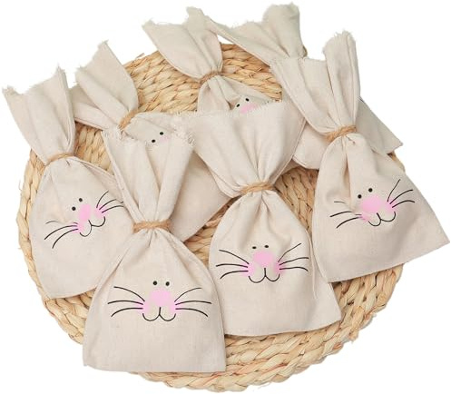 18Pcs Geschenktüten Ostern, Osterhasen-Geschenktüten, Beige Leinen, Partytüten Kindergeburtstag