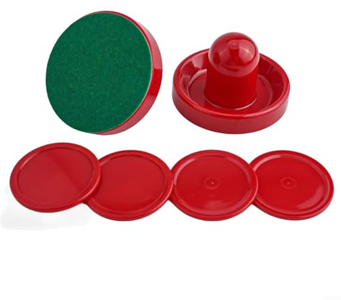 Air Hockey Drücker und Pucks Set mit Filzabdeckungen für Tischzubehör Ersatz Kompatibel mit Standard Air Hockey Tischen für Wettkampfspiele (Rot)