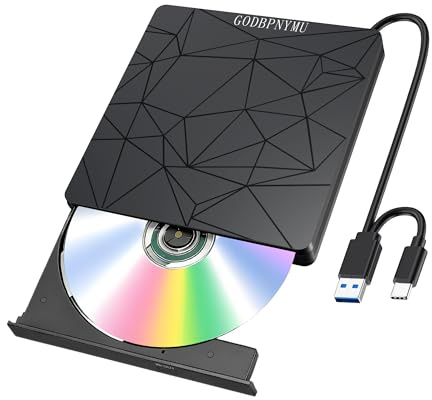 GODBPNYMU External CD/DVD Drive for Laptop,USB 3.0 CD Burner DVD Player | Portable CD DVD Disc Copier for Laptops and PC Plug & play Compatible with Windows 7/8/10/11, Linux, and Mac OS