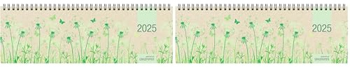 Zettler - Tischquerkalender 2025 Graspapier, 32x10,5cm, nachhaltiger Bürokalender mit 128 Seiten, Tages- und Wochenzählung, Zweimonatsübersicht, Drahtkammbindung und internationales Kalendarium