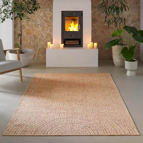 Taracarpet Borneo Welle Outdoor Teppich – Wetterfester Indoor & Outdoor Teppich im Sisal- Jute-Look für Balkon, Terrasse, Garten, Wohnzimmer & Esszimmer, pflegeleicht beige 140x200 cm