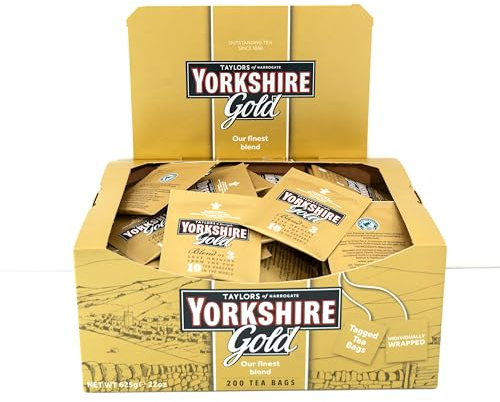 Yorkshire Tea Gold Individually Wrapped & Tagged Tea Bags, 200 Bags | 1 Box of 200 Tea Bags, Finest Brew Made with the Best Tea from the Best Growers in Kenya, Rwanda & Assam