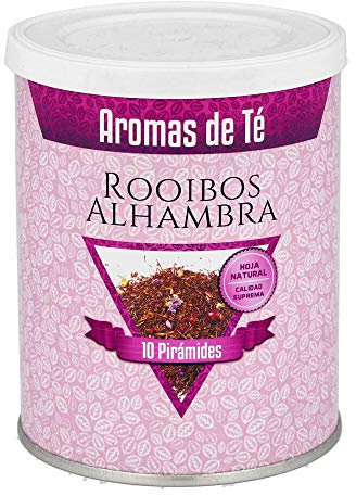 Aromas de Té - Infusión Rooibos Alhambra - Formato de 10 Pirámides - Propiedades Digestivas y Relajantes - Agradable Aroma Floral - Contiene Malva, Frambuesas, Pasas Liofilizadas y Granos de Granada