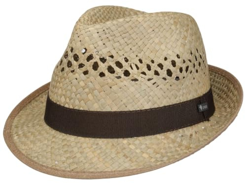 Lipodo Classic Trilby Stråhatt Damer/Herrar - Made in Italy solhatt strandhatt med grosgrain band, kantband Sommar Vår-sommar Sommar-Vinter - 59 cm natur