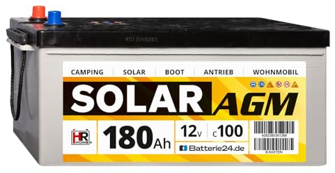 HR Solar AGM | 12V 180Ah Versorungsbatterie als Wohnmobilbatterie Bootsbatterie Solarbatterie Wohnwagenbatterie VRLA Vliesbatterie