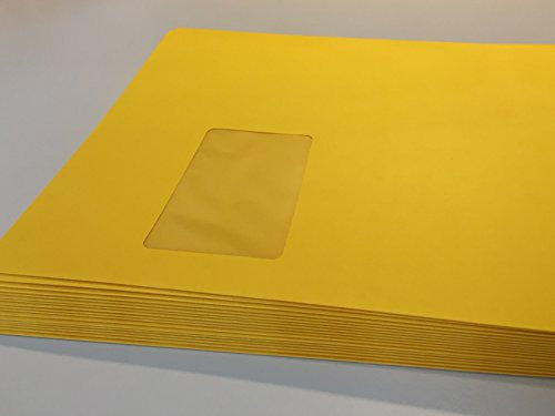 25 Fenster-Briefumschläge, Gelb, Goldgelb, C4 = 324 x 229 mm, mit Abziehstreifen, 120 g/qm