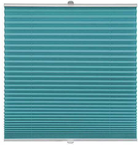 Plissee auf Maß Klemmfix für alle Fenster Montage über Klemmträger bis 27mm Faltrollo Blickdicht Sonnenschutzrollo Fenster-Rollo Türkis Breite: 30-40 cm, Höhe: 40-100 cm