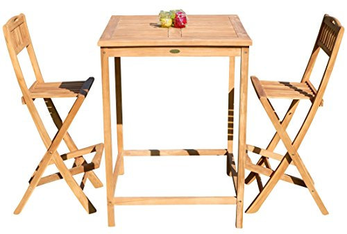 ASS ALEOS. BAR-Set - Teak Bartisch Bistrotisch Stehtisch 80x80cm mit 2X Barhocker klappbar Holz BIMA-SET80+2KLAPP