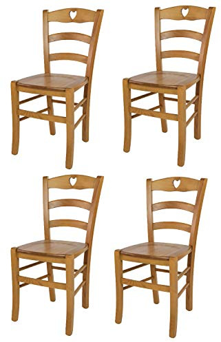 t m c s Tommychairs - Set 4 chaises Cuore pour Cuisine, Bar et Salle à Manger, Robuste Structure en Bois de hêtre peindré en Couleur chêne et Assise en Bois