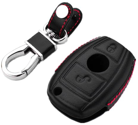 M.JVisun Véritable Cuir Coques de Clés Porte-clés pour Mercedes-Benz Classe A B Classe C E S G M V CLA CLS GLA GLC GLE GLK GL GLS SL SLK SLC Viano Pour Metris Clé de Voiture - Cuir - Noir - 2 Bouton