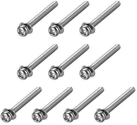 M3 x 35 mm 304 Edelstahl Phillips mit Zylinderkopfschrauben kombinierbar mit einer Federscheibe und flachen Unterlegscheiben, 10 Stück