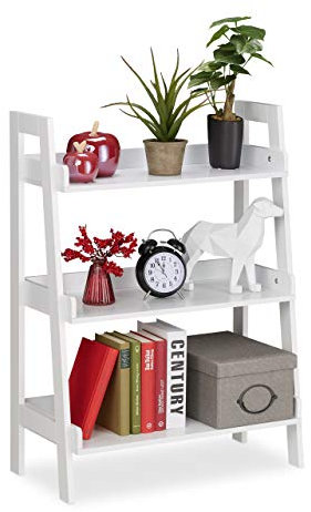 Relaxdays Estantería de Escalera con 3 Niveles, Decoración, de Pie, Plantas y Libros, MDF, 82,5 x 61 x 29 cm, Blanco