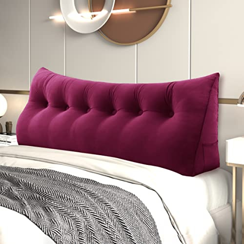 Johnear Rückenkissen Bett Keilkissen Sofa Rückenlehne Lesekissen, Lehnenkissen Dreieckige Kopfkissen Lendenkissen mit abnehmbarem Samt Bezug （Burgund, 180cm