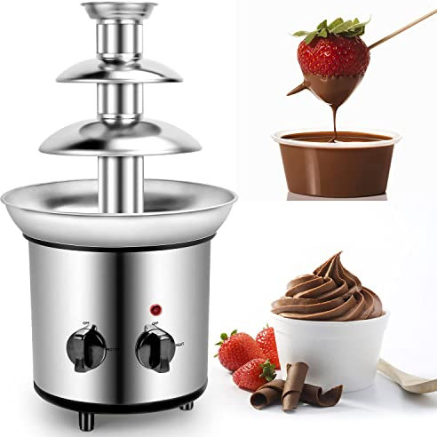 Máquina de fuentes de chocolate, fuente de fondue de chocolate de fusión eléctrica de 3 niveles, fácil de montar, perfecta para dulces, frutas, frutos secos o fiestas, bodas (acero inoxidable, plata)