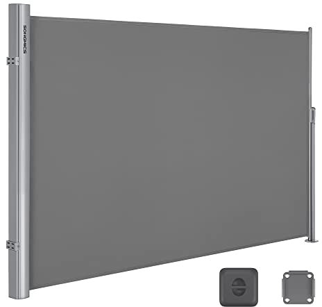 SONGMICS GSA184G03 - Estor Lateral de Aluminio Extensible (180 x 400 cm, protección Solar, Opaca, para balcón, terraza, jardín, Gris