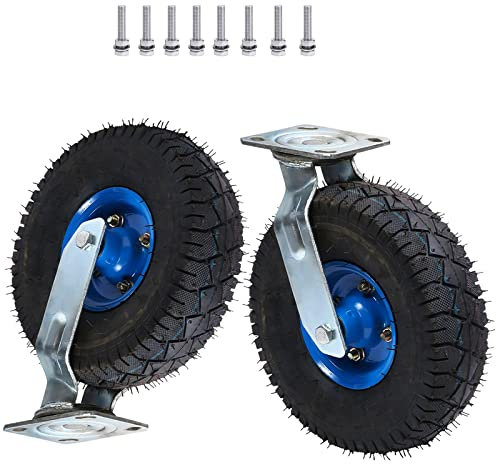 WORDFUN Roulette Industrielle Pivotante Robuste 2-Pack Silencieuse Roue Increvable 8'' 10'' Roue Gonflable, avec Frein Latéral avec Vis Fabriqué, Charge Maximale 770lb pour Chariot À Outils