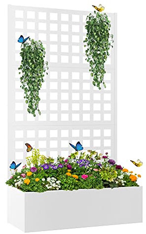 Elevens Metall-Pflanzkasten mit Rankgitter, Hochbeet für Kletterpflanzen, Rankhilfe mit Ablaufloch (180,3 x 88,9 x 40,6 cm)