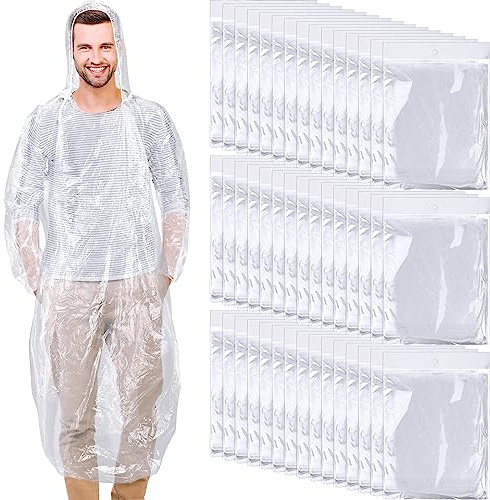Handepo 200 Pcs Adults Rain Ponchos Bulk Disposable Rain Ponchos with Hood Emergency Disposable Raincoat for Adults Homeless(White)